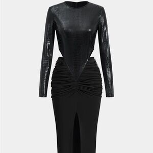 Elegant Black Long Sleeve Dress with Ruched Detail